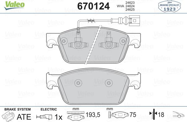 Valeo 670124 - Тормозные колодки, дисковые, комплект autospares.lv