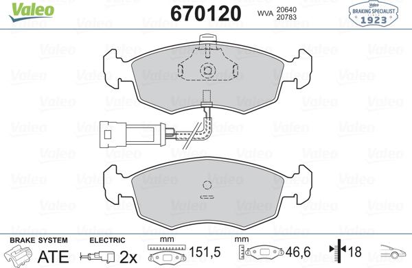 Valeo 670120 - Тормозные колодки, дисковые, комплект autospares.lv