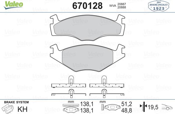 Valeo 670128 - Тормозные колодки, дисковые, комплект autospares.lv