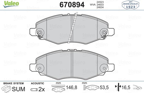 Valeo 670894 - Тормозные колодки, дисковые, комплект autospares.lv