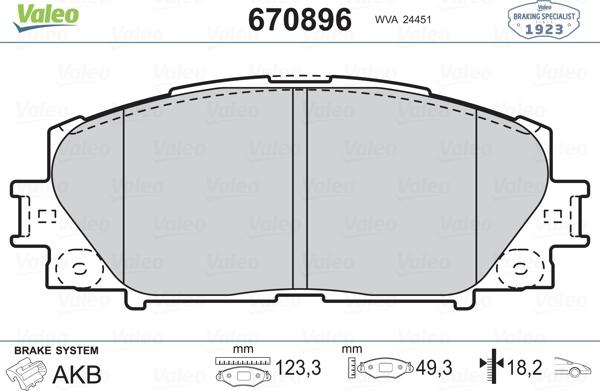 Valeo 670896 - Тормозные колодки, дисковые, комплект autospares.lv