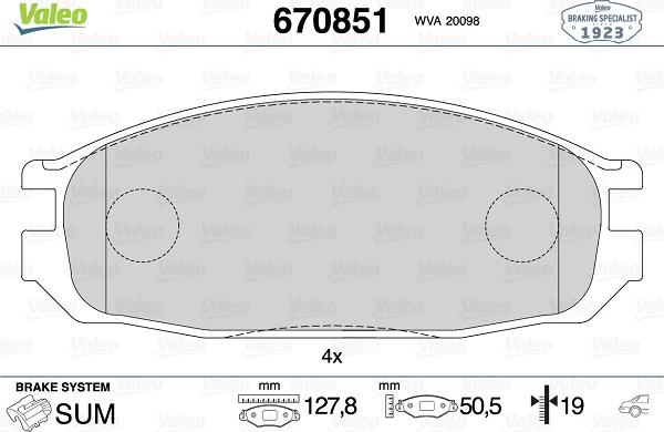 Valeo 670851 - Тормозные колодки, дисковые, комплект autospares.lv