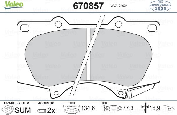 Valeo 670857 - Тормозные колодки, дисковые, комплект autospares.lv