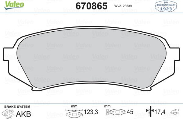 Valeo 670865 - Тормозные колодки, дисковые, комплект autospares.lv