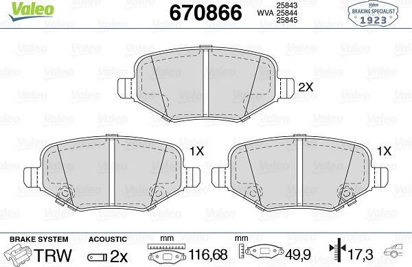 Valeo 670866 - Тормозные колодки, дисковые, комплект autospares.lv