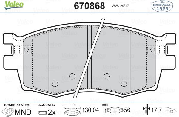 Valeo 670868 - Тормозные колодки, дисковые, комплект autospares.lv