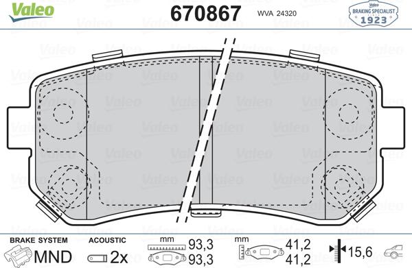 Valeo 670867 - Тормозные колодки, дисковые, комплект autospares.lv