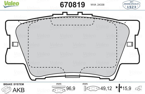 Valeo 670819 - Тормозные колодки, дисковые, комплект autospares.lv