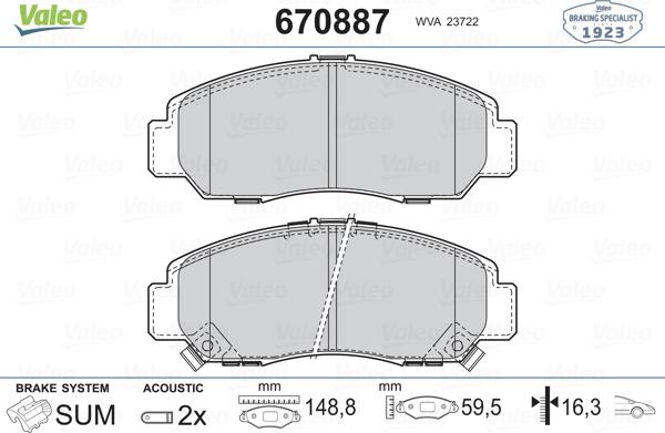 Valeo 670887 - Тормозные колодки, дисковые, комплект autospares.lv