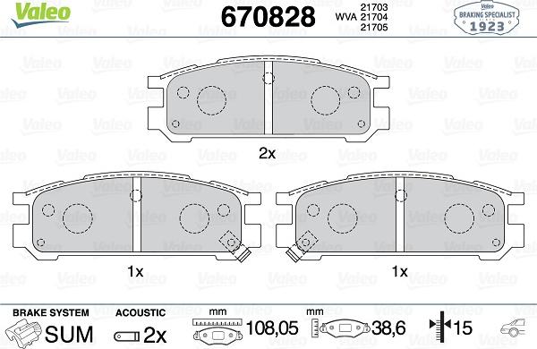 Valeo 670828 - Тормозные колодки, дисковые, комплект autospares.lv