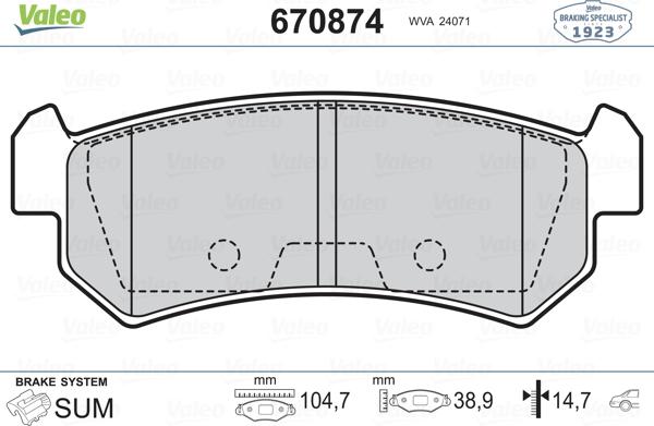 Valeo 670874 - Тормозные колодки, дисковые, комплект autospares.lv