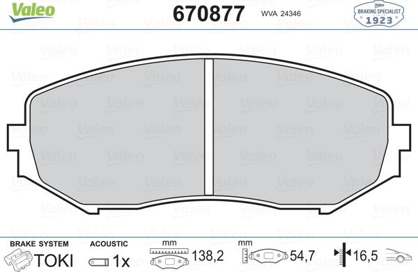 Valeo 670877 - Тормозные колодки, дисковые, комплект autospares.lv