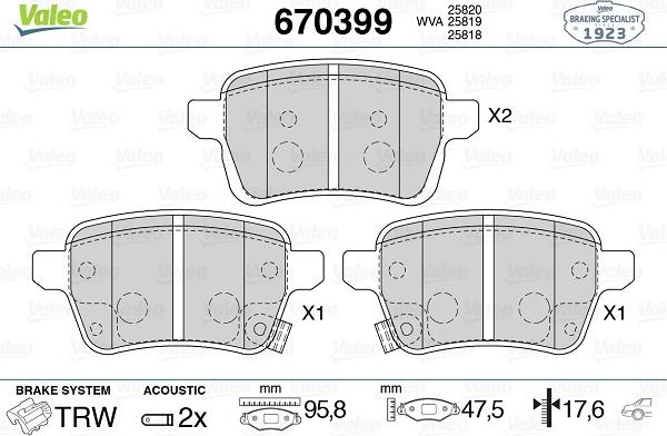 Valeo 670399 - Тормозные колодки, дисковые, комплект autospares.lv