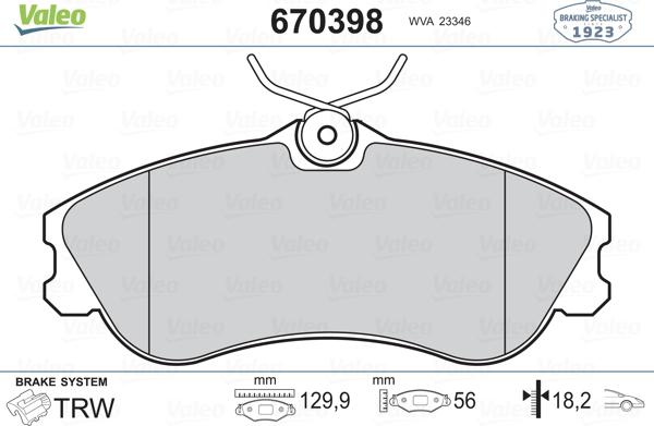 Valeo 670398 - Тормозные колодки, дисковые, комплект autospares.lv