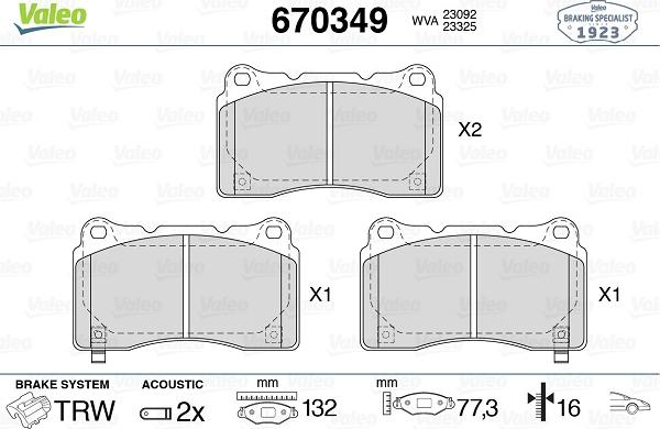 Valeo 670349 - Тормозные колодки, дисковые, комплект autospares.lv