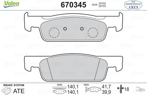 Valeo 670345 - Тормозные колодки, дисковые, комплект autospares.lv