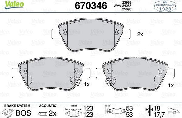 Valeo 670346 - Тормозные колодки, дисковые, комплект autospares.lv