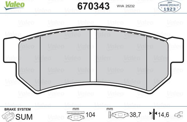 Valeo 670343 - Тормозные колодки, дисковые, комплект autospares.lv