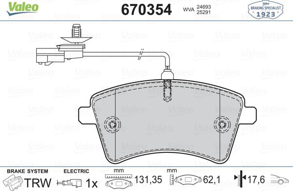 Valeo 670354 - Тормозные колодки, дисковые, комплект autospares.lv