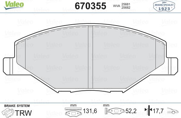 Valeo 670355 - Тормозные колодки, дисковые, комплект autospares.lv