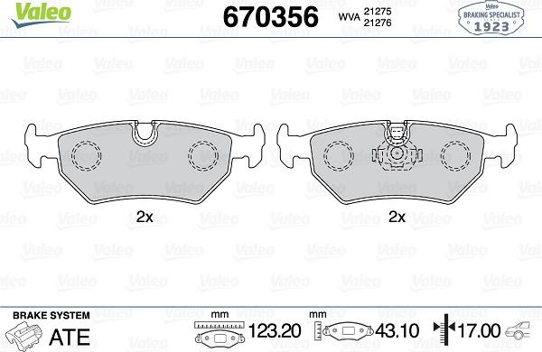 Valeo 670356 - Тормозные колодки, дисковые, комплект autospares.lv