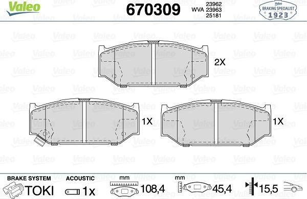 Valeo 670309 - Тормозные колодки, дисковые, комплект autospares.lv