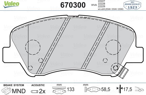 Valeo 670300 - Тормозные колодки, дисковые, комплект autospares.lv