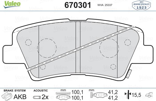 Valeo 670301 - Тормозные колодки, дисковые, комплект autospares.lv