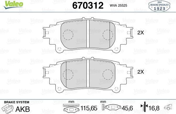 Valeo 670312 - Тормозные колодки, дисковые, комплект autospares.lv