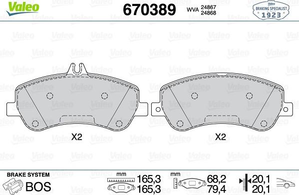 Valeo 670389 - Тормозные колодки, дисковые, комплект autospares.lv