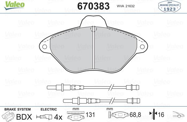 Valeo 670383 - Тормозные колодки, дисковые, комплект autospares.lv