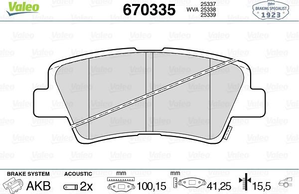 Valeo 670335 - Тормозные колодки, дисковые, комплект autospares.lv