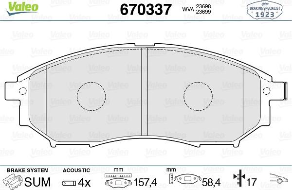 Valeo 670337 - Тормозные колодки, дисковые, комплект autospares.lv