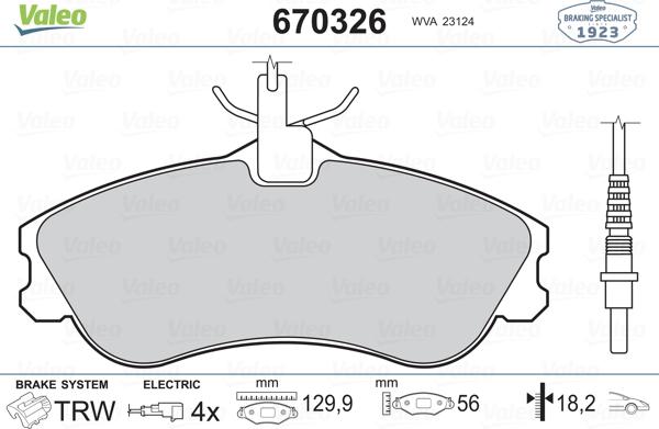 Valeo 670326 - Тормозные колодки, дисковые, комплект autospares.lv