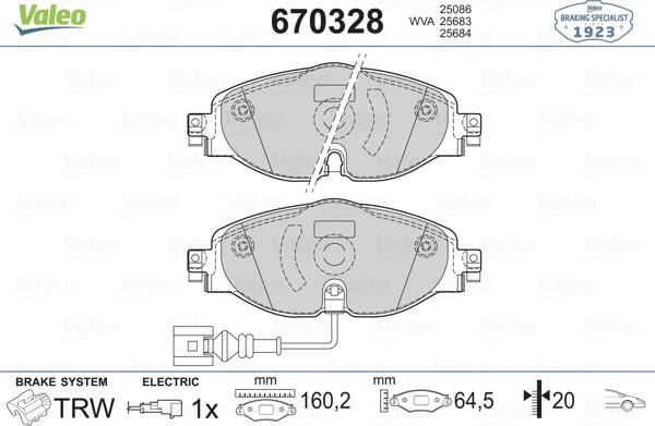 Valeo 670328 - Тормозные колодки, дисковые, комплект autospares.lv