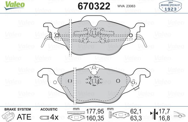 Valeo 670322 - Тормозные колодки, дисковые, комплект autospares.lv