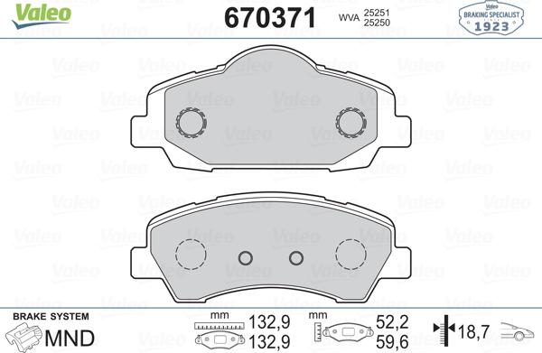 Valeo 670371 - Тормозные колодки, дисковые, комплект autospares.lv