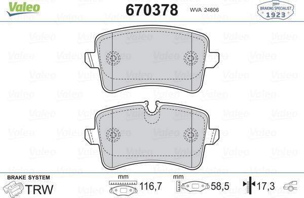 Valeo 670378 - Тормозные колодки, дисковые, комплект autospares.lv