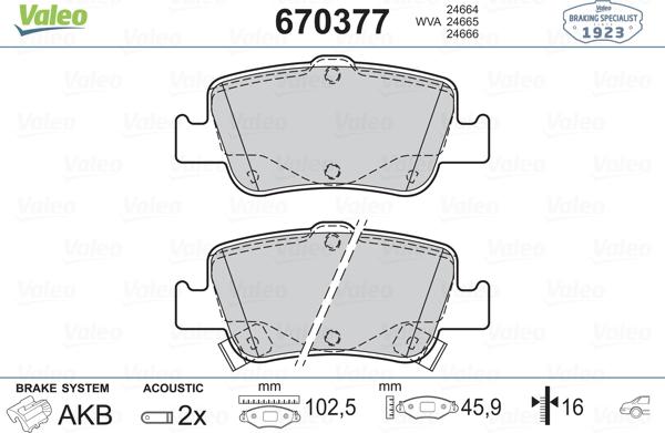 Valeo 670377 - Тормозные колодки, дисковые, комплект autospares.lv