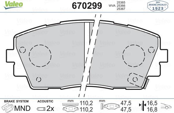 Valeo 670299 - Тормозные колодки, дисковые, комплект autospares.lv