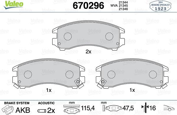 Valeo 670296 - Тормозные колодки, дисковые, комплект autospares.lv