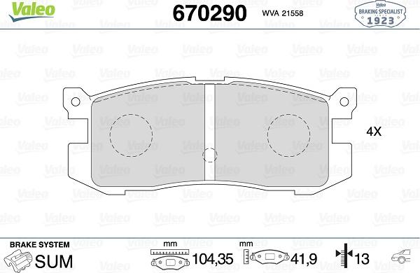 Valeo 670290 - Тормозные колодки, дисковые, комплект autospares.lv