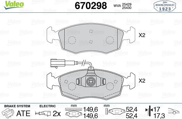 Valeo 670298 - Тормозные колодки, дисковые, комплект autospares.lv