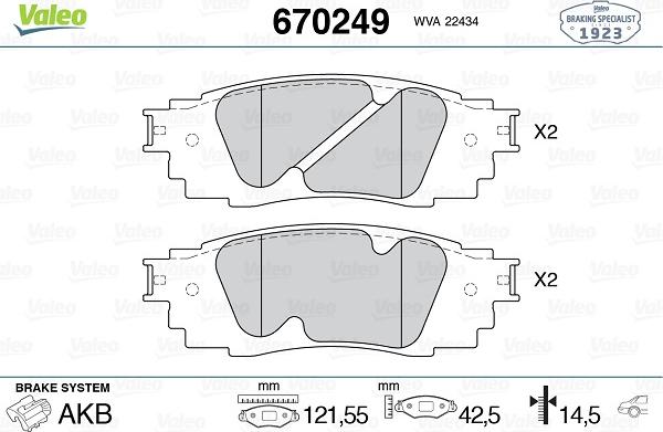 Valeo 670249 - Тормозные колодки, дисковые, комплект autospares.lv