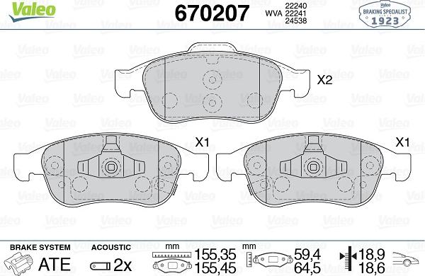 Valeo 670207 - Тормозные колодки, дисковые, комплект autospares.lv