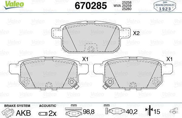 Valeo 670285 - Тормозные колодки, дисковые, комплект autospares.lv