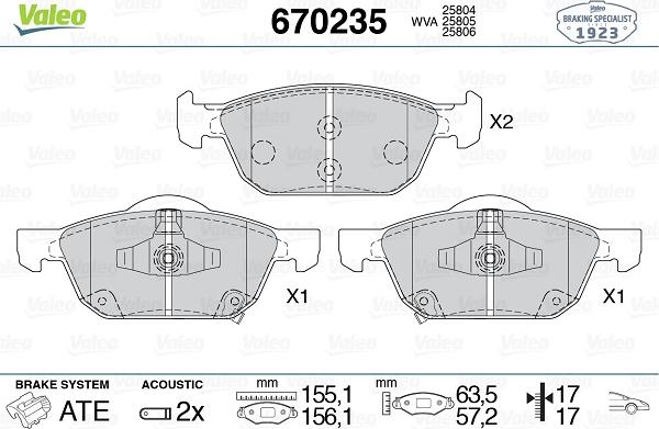 Valeo 670235 - Тормозные колодки, дисковые, комплект autospares.lv