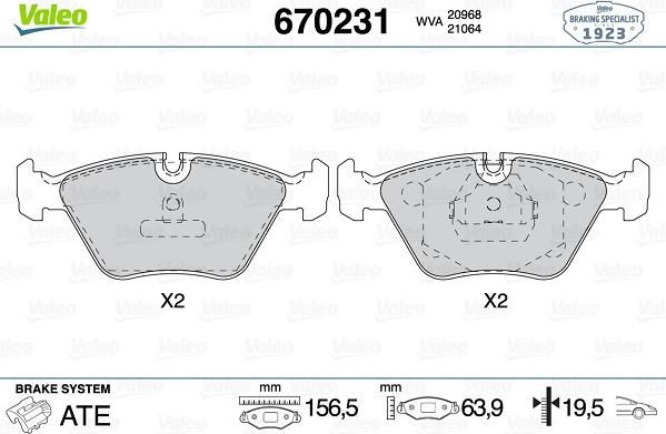 Valeo 670231 - Тормозные колодки, дисковые, комплект autospares.lv