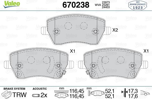 Valeo 670238 - Тормозные колодки, дисковые, комплект autospares.lv