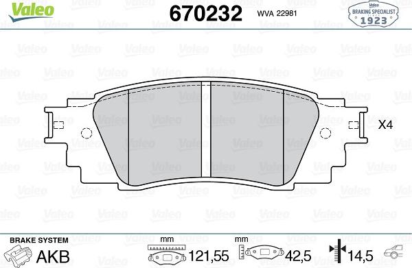 Valeo 670232 - Тормозные колодки, дисковые, комплект autospares.lv